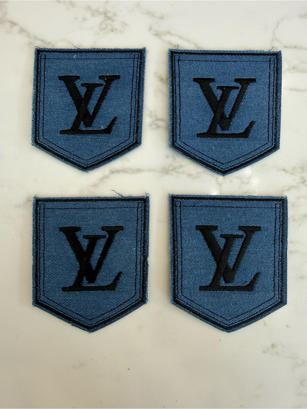 Hand Crafted Blue Denim Shield Iron On Patches